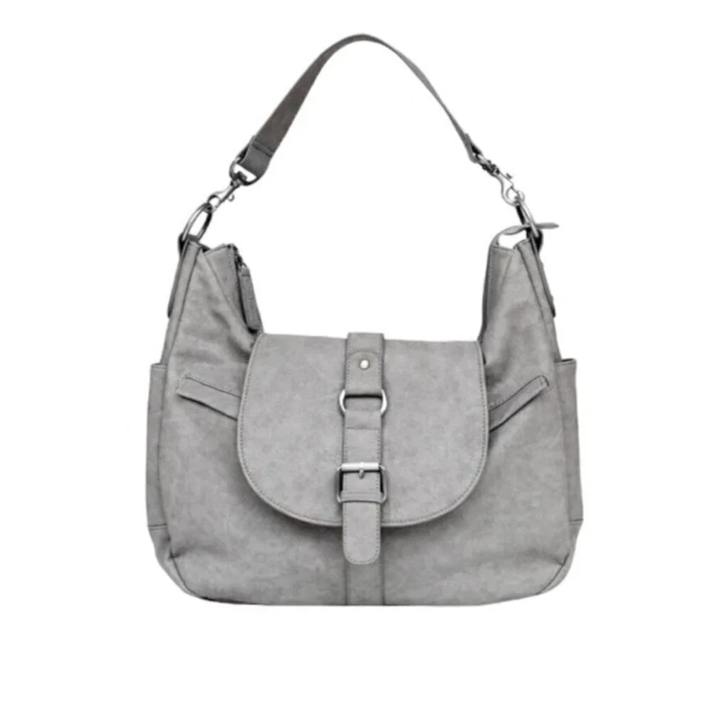 Kelly Moore Gray Leather Medium Size Spacious Hobo Camera Shoulder Bag Purse
